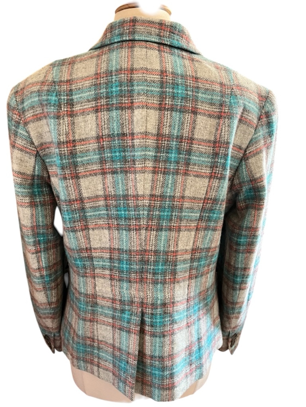 Talbots Plaid Teal,Grey,Rust & Cream Wool blend Blazer w/front pockets Size 14 - Picture 4 of 11